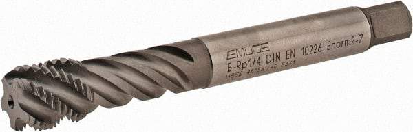 Emuge - 1/4-19" BSPP, 5 Flutes, Bottoming Chamfer, Bright Finish, Cobalt British Standard Pipe Tap - 0.4331" Shank Diam, 0.3543" Square Size, Series Enorm - Exact Industrial Supply