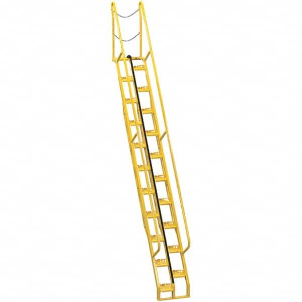 Steel Wall Mounted Ladder: 198-5/8″ High, 21 Steps, 350 lb Capacity 114-1/8″ Base Spread, 23-1/2″ Base Width