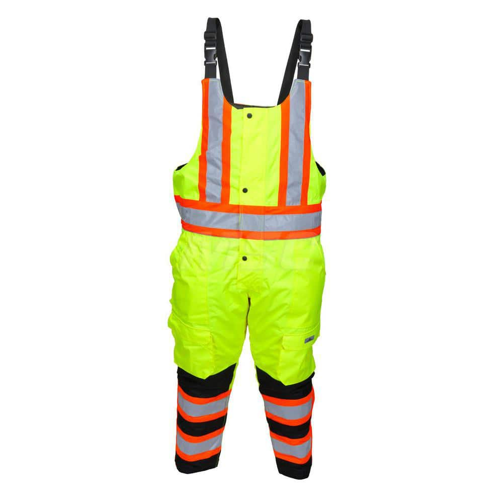 Rain Bib Overalls: Size 2X-Large, Polyester Black & Yellow, 7 Pocket, Zipper & Snaps Closure