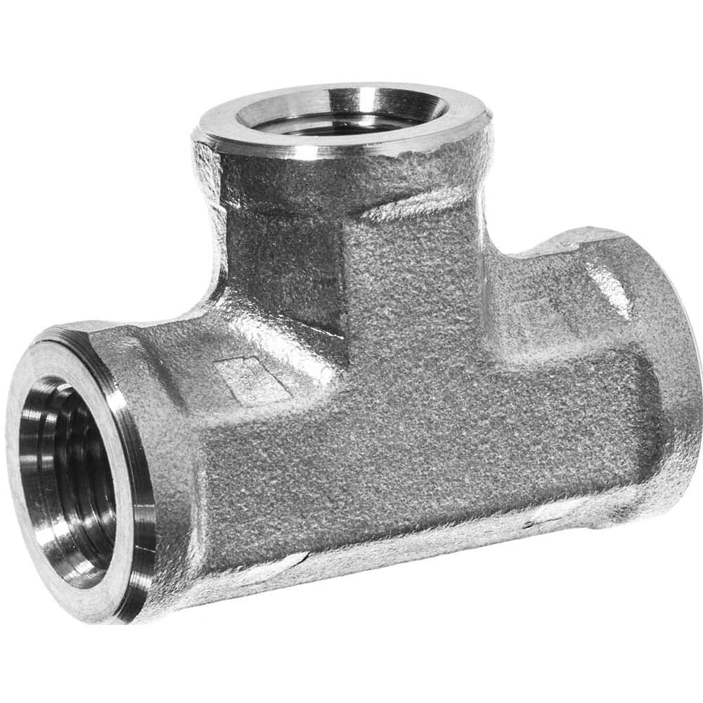 USA Sealing - Stainless Steel Pipe Fittings; Type: Tee ; Fitting Size: 1/2 x 1/2 x 1/2 ; End Connections: FNPT x FNPT x FNPT ; Material Grade: 304 ; Pressure Rating (psi): 4600 - Exact Industrial Supply