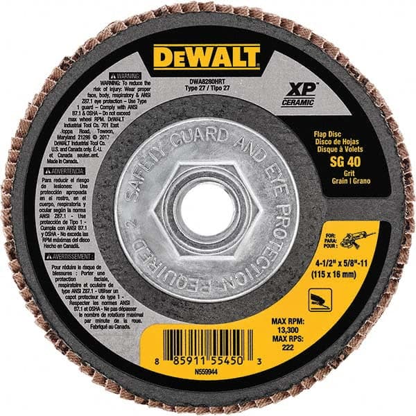 DeWALT - 4-1/2" 40 Grit 5/8-11 Center Hole Type 27 Ceramic Flap Disc - Caliber Tooling