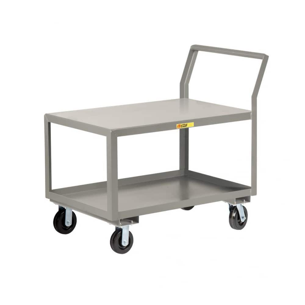 Utility Cart: Steel, Gray Swivel, Polyurethane Wheels, Floor Lock Brake