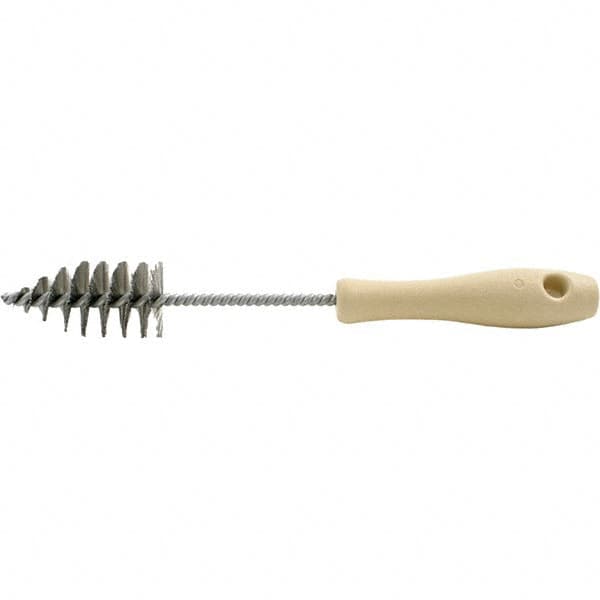 Brush Research Mfg. - 1.4" Diam Helical Stainless Steel Tube Brush - Single Spiral, 0.006" Filament Diam, 2-3/4" Brush Length, 10-1/2" OAL, 0.245" Diam Galvanized Steel Shank - Caliber Tooling