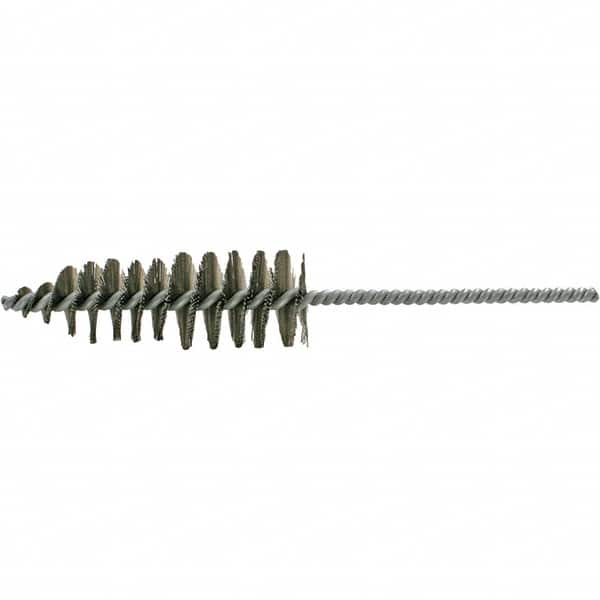 Brush Research Mfg. - 1-11/16" Diam Helical Steel Tube Brush - Single Spiral, 0.012" Filament Diam, 5" Brush Length, 10-1/2" OAL, 0.292" Diam Galvanized Steel Shank - Caliber Tooling