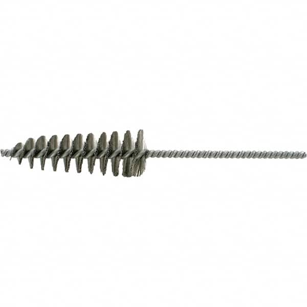 Brush Research Mfg. - 1-5/8" Diam Helical Stainless Steel Tube Brush - Single Spiral, 0.006" Filament Diam, 4-1/2" Brush Length, 10" OAL, 0.292" Diam Galvanized Steel Shank - Caliber Tooling