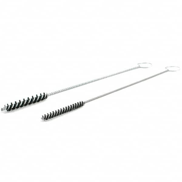 Brush Research Mfg. - 5/16" Diam Helical Nylon Tube Brush - Single Spiral, 0.008" Filament Diam, 2" Brush Length, 10" OAL, Galvanized Steel Shank - Caliber Tooling