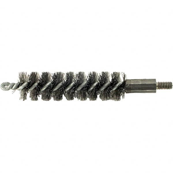 Brush Research Mfg. - 19/32" Diam Helical Steel Tube Brush - Single Spiral, 0.006" Filament Diam, 2" Brush Length, 2-9/16" OAL, 0.14" Diam Galvanized Steel Shank - Caliber Tooling