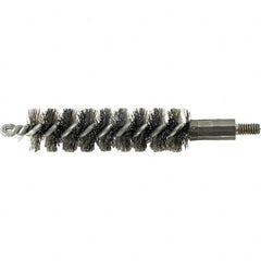 Brush Research Mfg. - 1/2" Diam Helical Steel Tube Brush - Single Spiral, 0.006" Filament Diam, 2" Brush Length, 2-9/16" OAL, 0.14" Diam Galvanized Steel Shank - Caliber Tooling