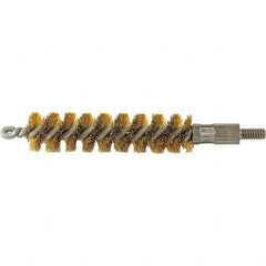 Brush Research Mfg. - 7/16" Diam Helical Brass Tube Brush - Single Spiral, 0.005" Filament Diam, 2" Brush Length, 2-9/16" OAL, 0.14" Diam Galvanized Steel Shank - Caliber Tooling