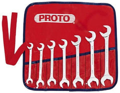 Proto - 7 Piece, 3/8" to 7/8", Open End Wrench Set - Inch Measurement Standard, Full Polish Finish, Comes in Nylon Roll - Caliber Tooling