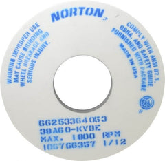 Norton - 14" Diam x 5" Hole x 1" Thick, K Hardness, 60 Grit Surface Grinding Wheel - Aluminum Oxide, Type 1, Medium Grade, 1,800 Max RPM, Vitrified Bond, No Recess - Caliber Tooling