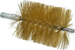 Schaefer Brush - 4-1/2" Brush Length, 3-1/2" Diam, Double Stem, Single Spiral Tube Brush - 8" Long, Brass, 1/4" NPSM Male Connection - Caliber Tooling