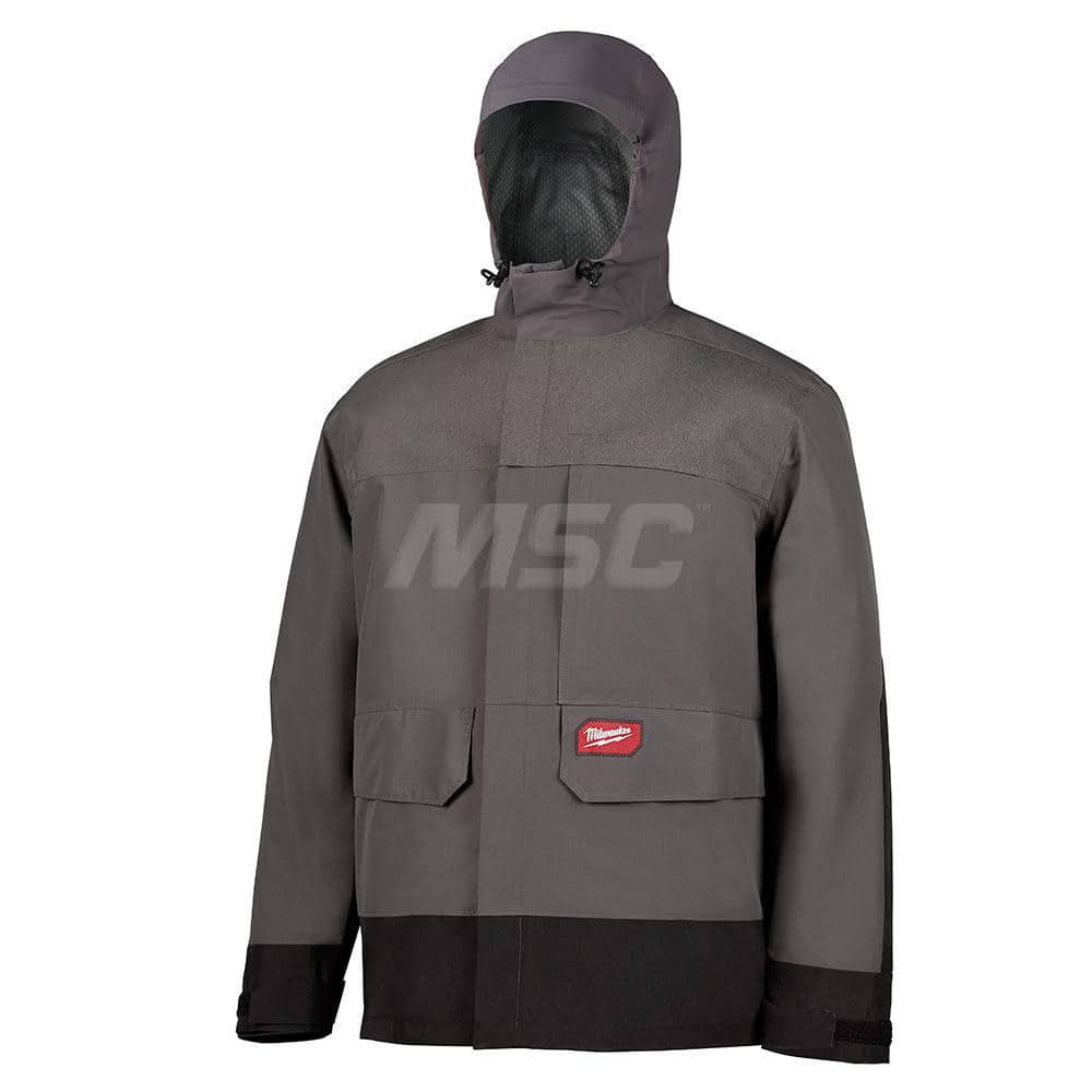 Rain Jacket: Size 3X-Large, Non-Hazardous Protection, Gray, Polyester & Polyurethane Zipper Closure, 3 Pocket, 60″ Chest