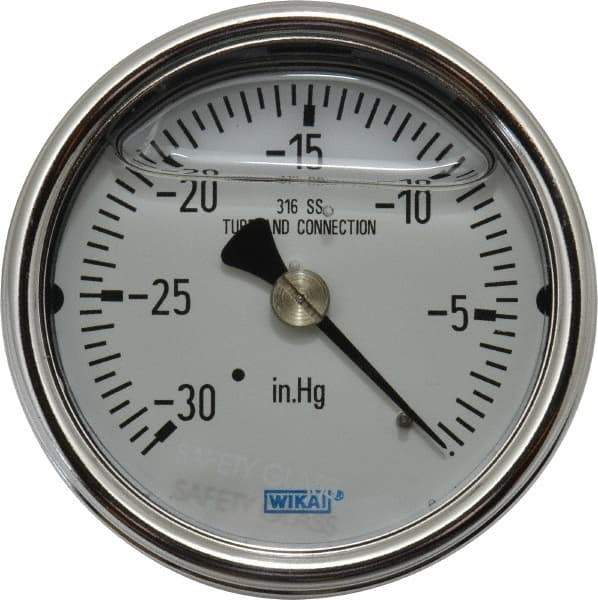 Wika - 2-1/2" Dial, 1/4 Thread, 30-0 Scale Range, Pressure Gauge - Center Back Connection Mount, Accurate to 2-1-2% of Scale - Caliber Tooling