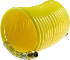 Coilhose Pneumatics - 1/4" ID, 1/4 Thread, 12' Long, Yellow Nylon Coiled & Self Storing Hose - 185 Max psi, Male Rigid x Male Swivel - Caliber Tooling