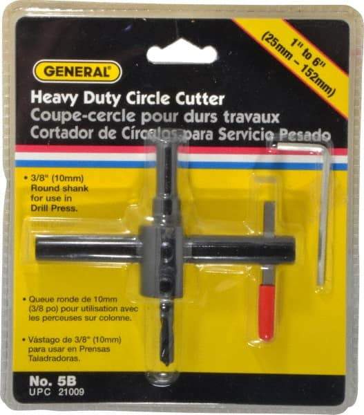 General - 1 to 6" Cutting Diam, Circle Cutter Tool - Straight Shank, 3/8" Shank Diam - Caliber Tooling