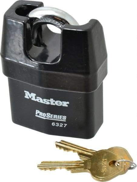 Master Lock - 3/4" Shackle Clearance, Keyed Different Padlock - 7/8" Shackle Width, 7/16" Shackle Diam, Laminated Steel - Caliber Tooling