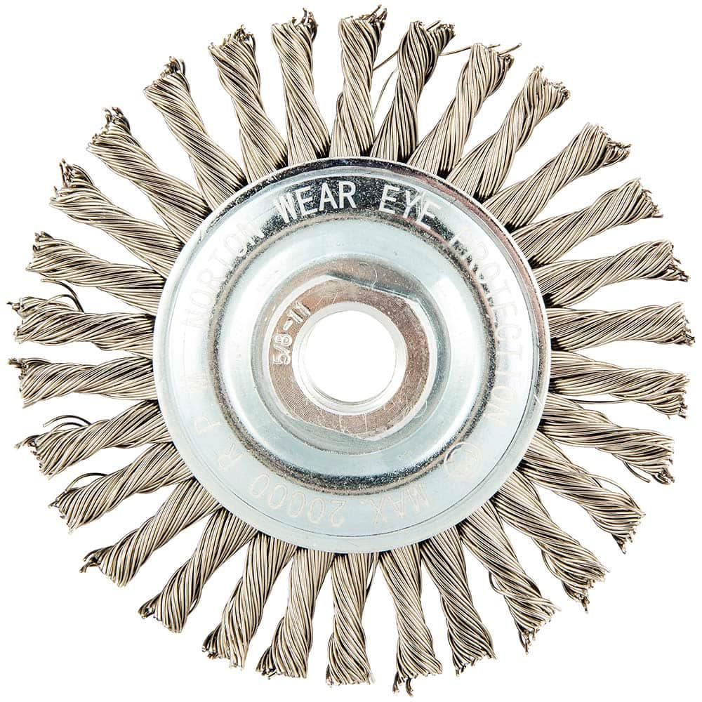 Norton - 4" OD, 5/8-11 Arbor Hole, Stringer Bead Stainless Steel Wheel Brush - Caliber Tooling