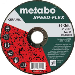 Metabo - 5" Diam, 7/8" Hole, 36 Grit Ceramic Alumina Fiber Disc - Caliber Tooling