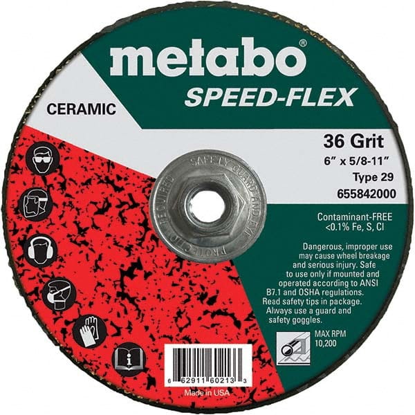 Metabo - 6" Diam, 5/8-11 Hole, 36 Grit Ceramic Alumina Fiber Disc - Caliber Tooling