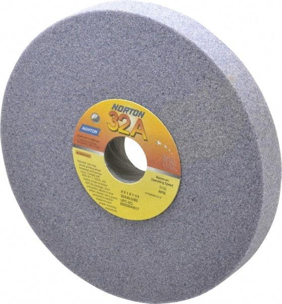 Norton - 8" Diam x 1-1/4" Hole x 1" Thick, I Hardness, 46 Grit Surface Grinding Wheel - Aluminum Oxide, Type 1, Coarse Grade, 3,105 Max RPM, Vitrified Bond, No Recess - Caliber Tooling