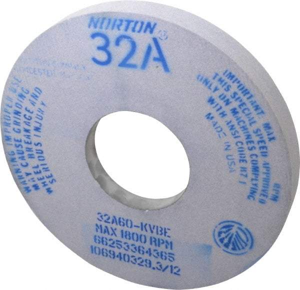 Norton - 14" Diam x 5" Hole x 1-1/2" Thick, K Hardness, 60 Grit Surface Grinding Wheel - Aluminum Oxide, Type 5, Medium Grade, 1,800 Max RPM, Vitrified Bond, One-Side Recess - Caliber Tooling