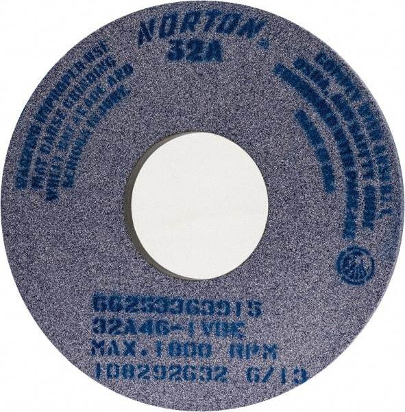 Norton - 14" Diam x 5" Hole x 1" Thick, I Hardness, 46 Grit Surface Grinding Wheel - Aluminum Oxide, Type 1, Coarse Grade, 1,800 Max RPM, Vitrified Bond, No Recess - Caliber Tooling