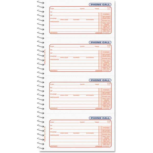 UNIVERSAL - Note Pads, Writing Pads & Notebooks Writing Pads & Notebook Type: Telephone Message Book Size: 5 x 3-3/8 - Caliber Tooling