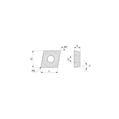 Turning Insert:  CCMT21.51PM T9225,  Solid Carbide TiCN, Al2O3 & TiN Finish,  Neutral,  1/4″ Inscribed Circle,  0.0160″ Corner Radius,  80.0 &deg N/A Diamond,  Series  CCMT