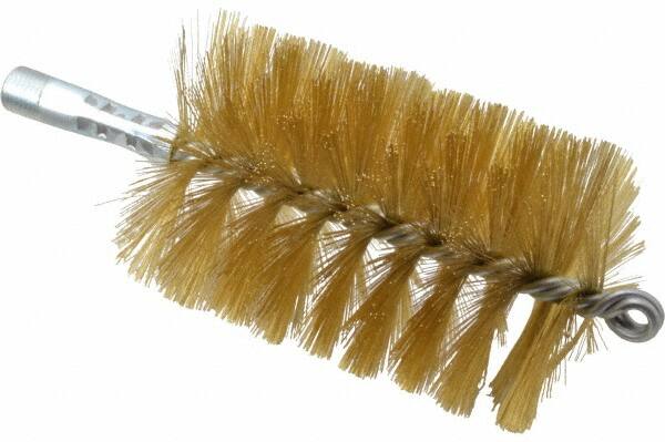 Schaefer Brush - 4-1/2" Brush Length, 3" Diam, Double Stem, Single Spiral Tube Brush - 8" Long, Brass, 1/4" NPSM Male Connection - Caliber Tooling