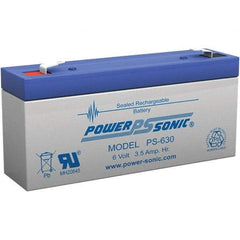 Power-Sonic - Lead-Acid, Quick-Disconnect Tab Terminal, 6 Volt, 3.5 Amp, Lead Rechargeable Battery - 3/16" Tab Width x 0.8mm Tab Thickness, 1.34" Wide x 2.35" High x 5.28" Deep - Caliber Tooling