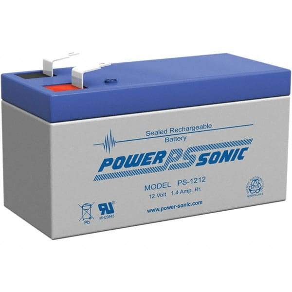 Power-Sonic - Lead-Acid, Quick-Disconnect Tab Terminal, 12 Volt, 1.4 Amp, Lead Rechargeable Battery - 3/16" Tab Width x 0.8mm Tab Thickness, 1.69" Wide x 2.04" High x 3.78" Deep - Caliber Tooling