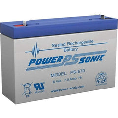 Power-Sonic - Lead-Acid, Quick-Disconnect Tab Terminal, 6 Volt, 7 Amp, Lead Rechargeable Battery - 3/16" Tab Width x 0.8mm Tab Thickness, 1.34" Wide x 3.7" High x 5.95" Deep - Caliber Tooling