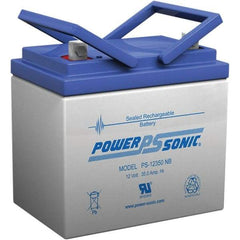 Power-Sonic - Lead-Acid, Nut/Bolt Terminal, 12 Volt, 35 Amp, Lead Rechargeable Battery - 6mm Hole Diam, 6mm Tab Thickness, 5.14" Wide x 6.22" High x 7.72" Deep - Caliber Tooling