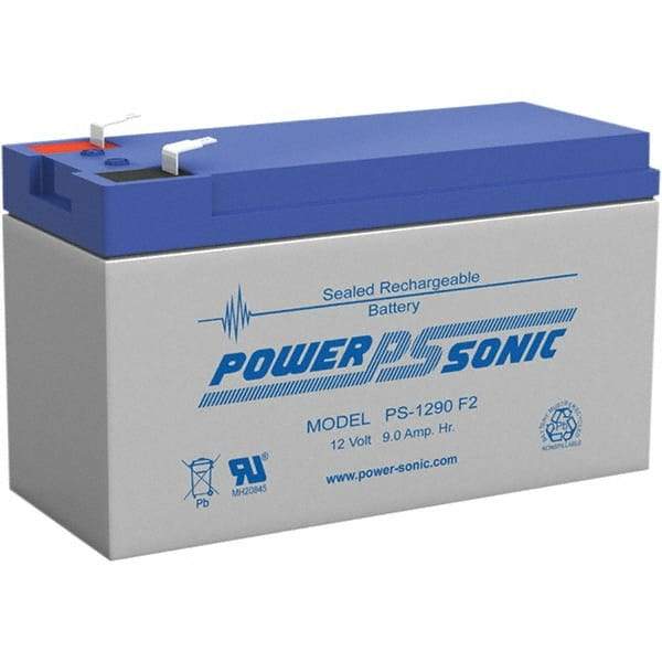 Power-Sonic - Lead-Acid, Quick-Disconnect Tab Terminal, 12 Volt, 9 Amp, Lead Rechargeable Battery - 1/4" Tab Width x 0.8mm Tab Thickness, 2.56" Wide x 3.7" High x 5.95" Deep - Caliber Tooling