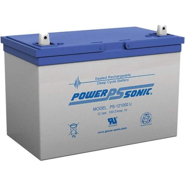 Power-Sonic - Lead-Acid, Nut/Bolt Terminal, 12 Volt, 75 Amp, Lead Rechargeable Battery - 6mm Hole Diam, 13mm Tab Thickness, 6.6" Wide x 8.15" High x 12" Deep - Caliber Tooling