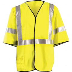 OccuNomix - Size L Flame Resistant Hi-Vis Yellow Mesh General Purpose High Visibility Vest - Caliber Tooling