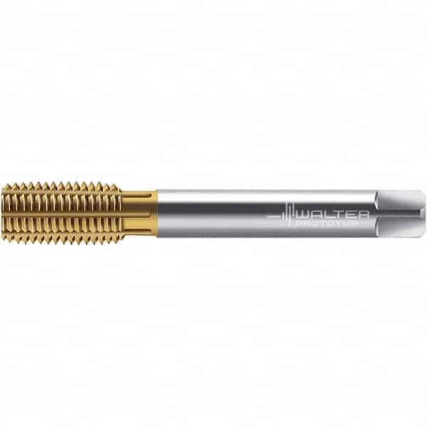 Walter-Prototyp - M10x1.00 DIN 2174 6HX 9.600 Thread Limit Semi-Bottoming Thread Forming Tap - Powdered Metal High Speed Steel, TiN Finish, 90mm OAL, 12mm Thread Length, Right Hand Thread, Series TC420 - Caliber Tooling