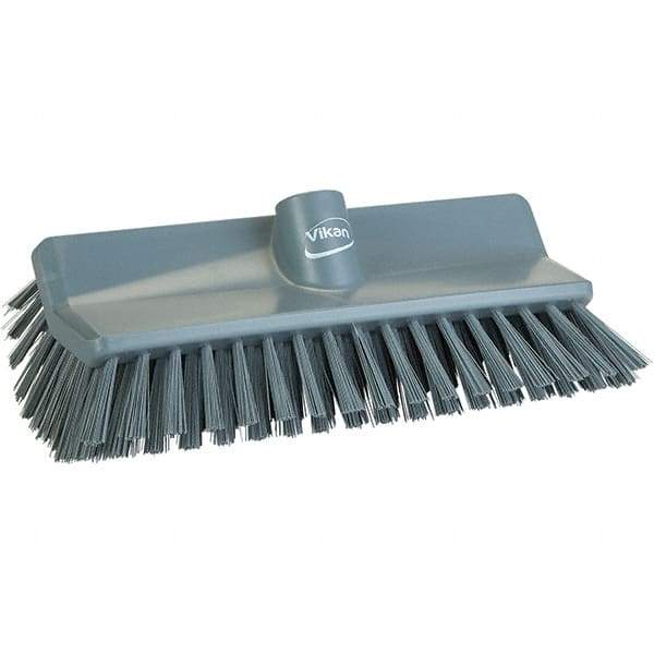 Vikan - 1-1/2" Bristle Length, Polyester Cleaning & Finishing Brush - 9-5/8" Long x 5" Wide Head, 9.6" OAL, Gray, Polypropylene Block - Caliber Tooling