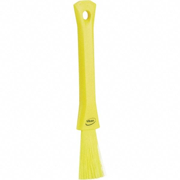 Vikan - 2-1/4" Bristle Length, Polyester Detail Brush - 1-1/4" Long x 0.4" Wide Head, 8.07" OAL, Ergonomic Handle, Yellow, Polypropylene Block - Caliber Tooling