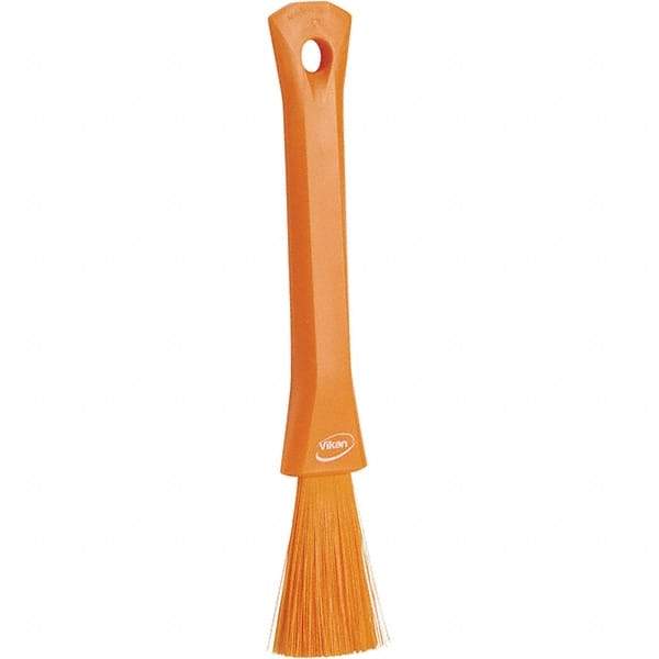 Vikan - 2-1/4" Bristle Length, Polyester Detail Brush - 1-1/4" Long x 0.4" Wide Head, 8.07" OAL, Ergonomic Handle, Orange, Polypropylene Block - Caliber Tooling