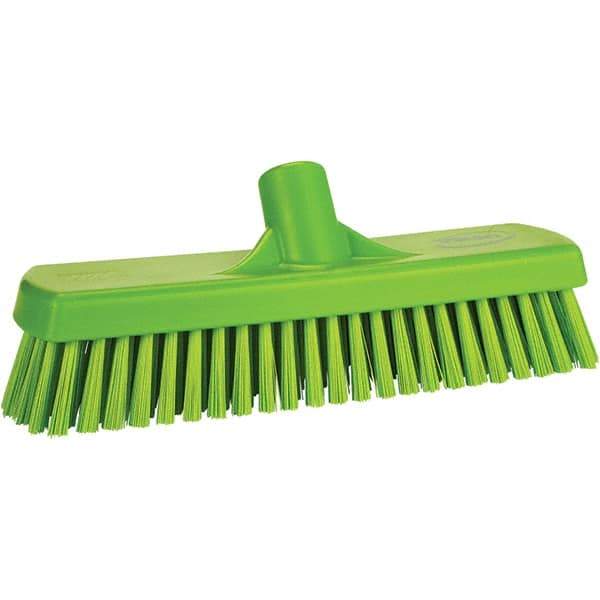 Vikan - 1.7" Bristle Length, Polyester Scrub Brush - 11-1/4" Long x 3" Wide Head, 11-1/4" OAL, Green, Polypropylene Block - Caliber Tooling