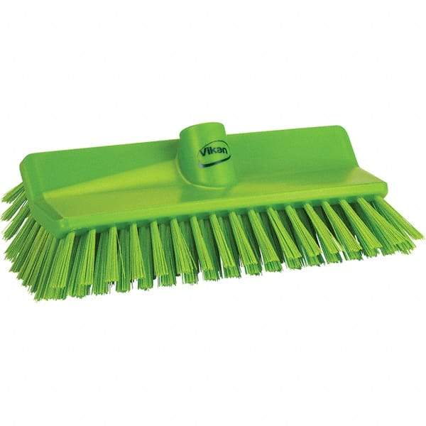 Vikan - 1-1/2" Bristle Length, Polyester Cleaning & Finishing Brush - 9-5/8" Long x 5" Wide Head, 9.6" OAL, Green, Polypropylene Block - Caliber Tooling