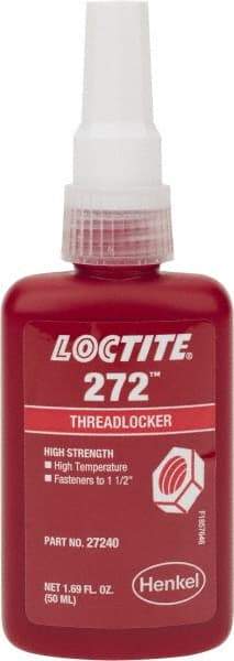 Loctite - 50 mL Bottle, Red, High Strength Liquid Threadlocker - Series 272, 24 hr Full Cure Time, Hand Tool, Heat Removal - Caliber Tooling