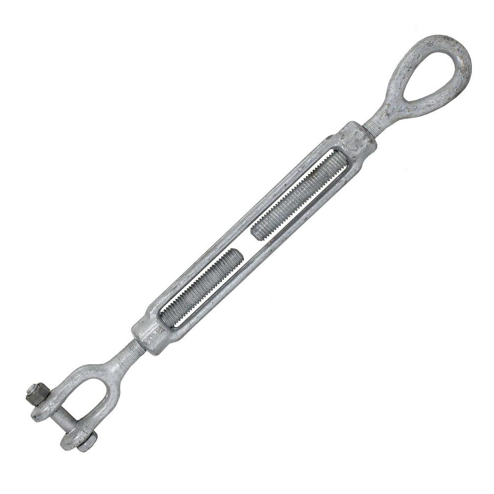 Turnbuckles; Turnbuckle Type: Jaw & Eye; Working Load Limit: 3500 lb; Thread Size: 5/8-6 in; Turn-up: 6 in; Closed Length: 15.28 in; Material: Steel; Finish: Galvanized