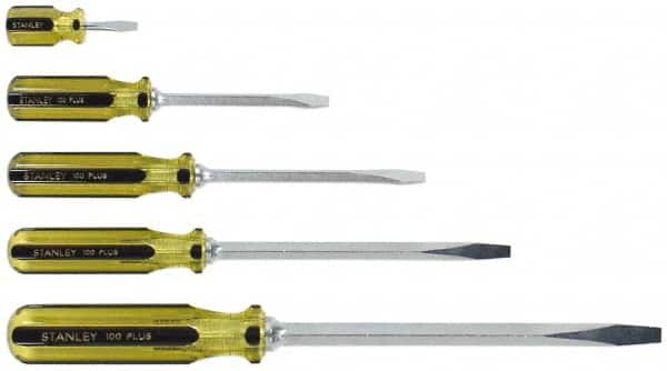 Stanley - 5 Piece Slotted & Stubby Screwdriver Set - Blade Sizes: Length 1-1/2, 4, 6, 8 & 12, Width 1/4, 5/16 & 3/8 - Caliber Tooling