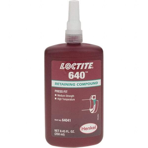 Loctite - 250 mL, Green, Medium Strength Liquid Retaining Compound - Series 640, 24 hr Full Cure Time - Caliber Tooling