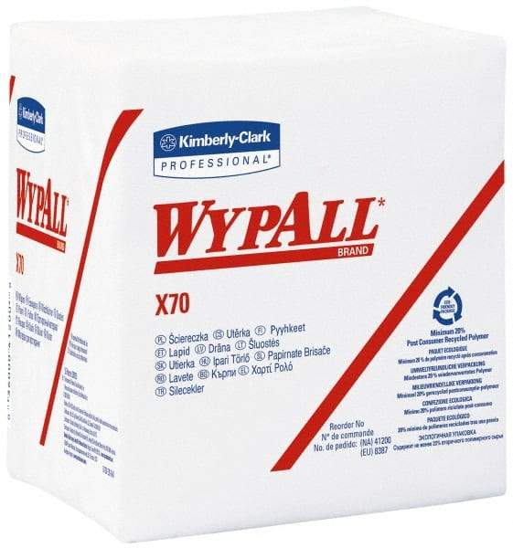 WypAll - X70 1/4 Fold Shop Towel/Industrial Wipes - Poly Pack, 12-1/2" x 12-1/2" Sheet Size, White - Caliber Tooling