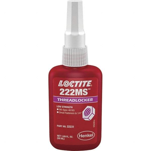 Loctite - 50 mL Bottle, Purple, Low Strength Liquid Threadlocker - Series 222, 24 hr Full Cure Time, Hand Tool Removal - Caliber Tooling