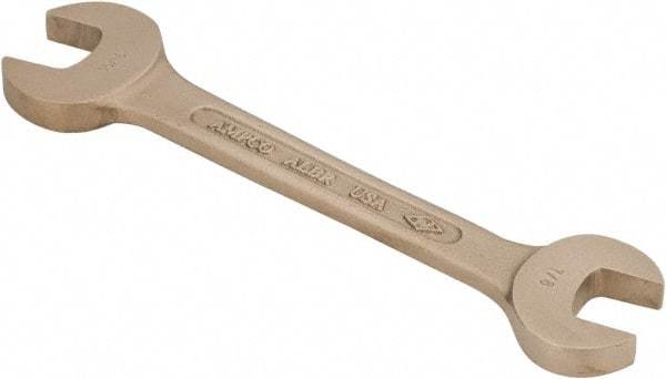 Ampco - 7/8" x 15/16" Nonsparking Open End Wrench - 9" OAL, Double End, Plain Finish, 15° Head Angle - Caliber Tooling